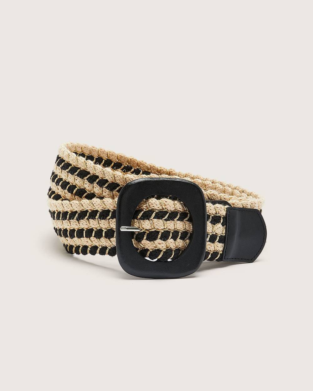 Fancy Straw Belt with Wood Buckle
