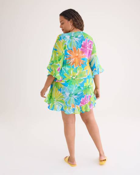 Chiffon Open Front Caftan with Ruffles - Bleu by Rod Beattie