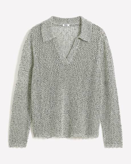 Responsible, Long-Sleeve Open-Stitch Polo Sweater