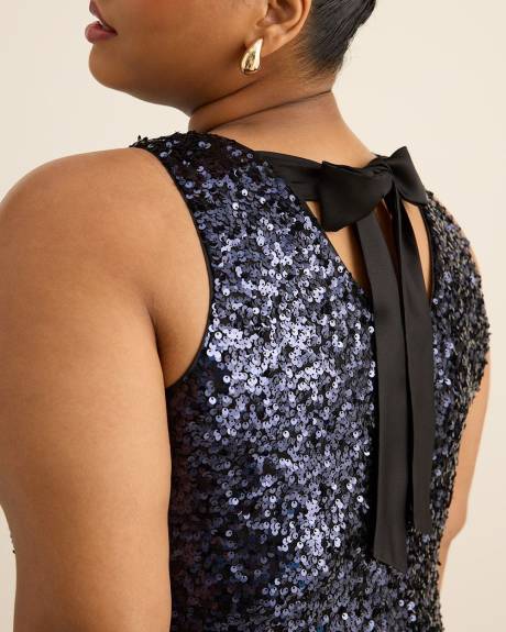 Flared Sequined Sleeveless Dress with Back Bow Flared Sequined Sleeveless Dress with Back Bow