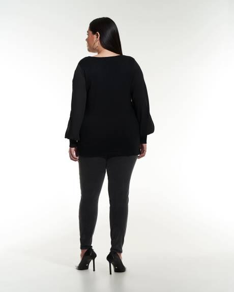 Pull en tricot noir avec manches en chiffon - Addition Elle