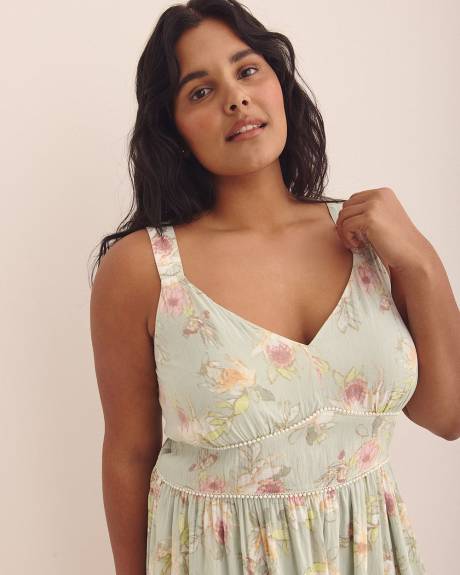 Floral Sleeveless Maxi Dress with Pearl Trim - Addition Elle