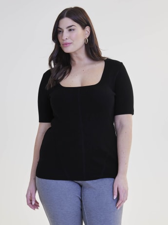 Elbow-Sleeve Sweater with Square Neckline - Addition Elle