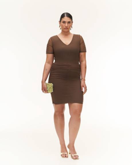 Ruched Mesh Knit Mini Skirt - Addition Elle