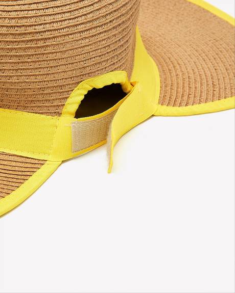 Wide Brim Straw Hat with Velcro Tie