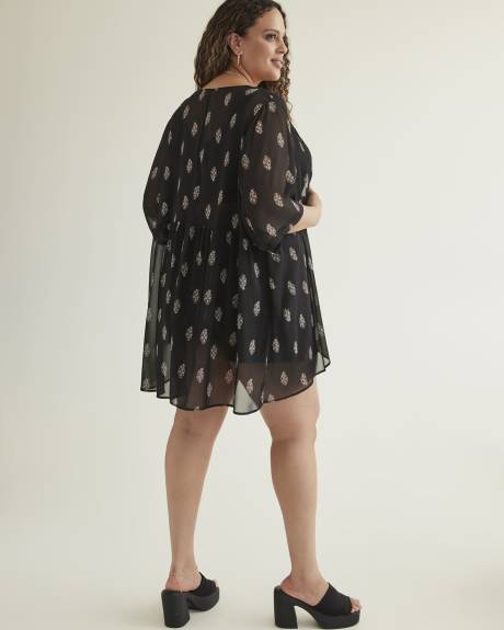 Printed Elbow-Sleeve Kimono Tunic