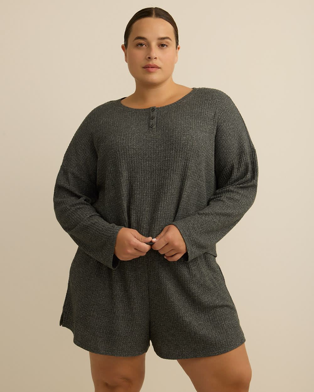 Haut de pyjama court à manches longues en tricot gaufré - ti Voglio Haut de pyjama court à manches longues en tricot gaufré - ti Voglio