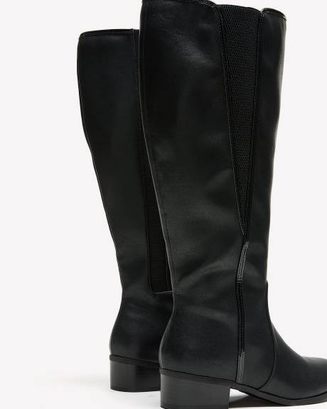 Extra Wide Width, Tall Faux Leather Boots with Elastic Side