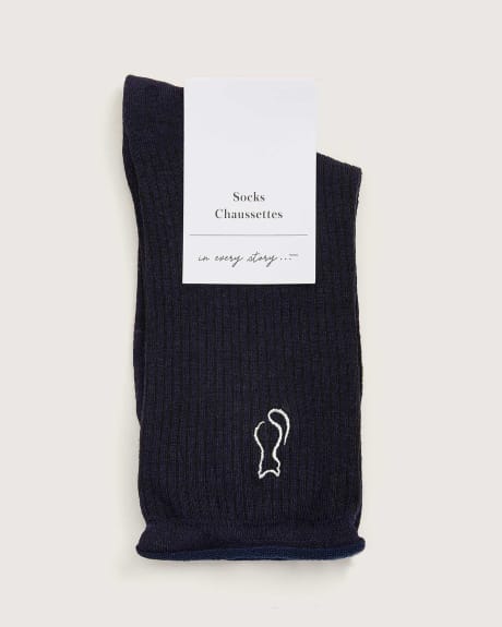 Rolled Edge Socks With Embroidery - In Every Story