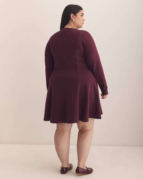 Long-Sleeve Fit and Flare Dress with Princess Seam