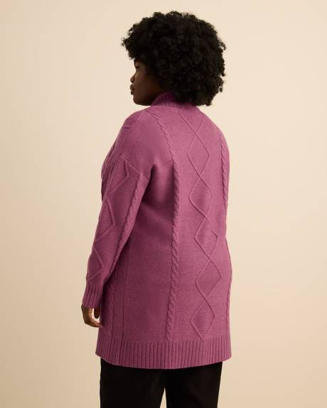 Tunic Sweater Cardigan with Cable Stitch Details