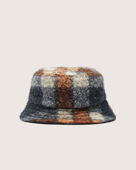 Plaid Bouclé Bucket Hat