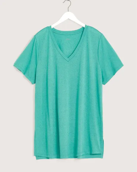 Linen Blend V-Neck Long T-Shirt