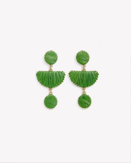 Green Corded Geometric Drop Earrings
