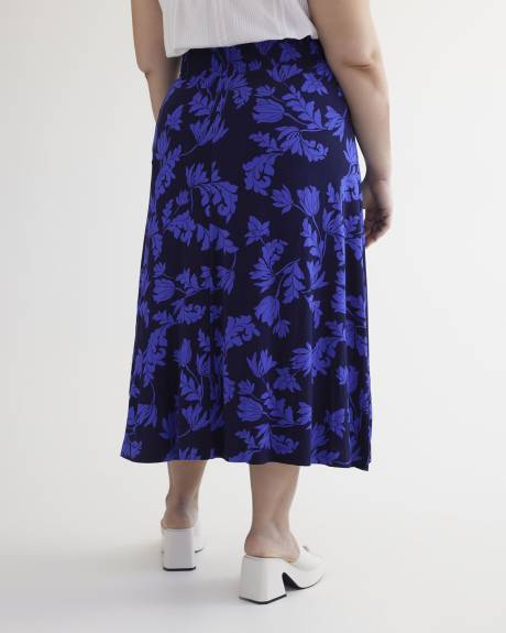 Jupe midi en tricot, motif à feuilles, tissu responsable