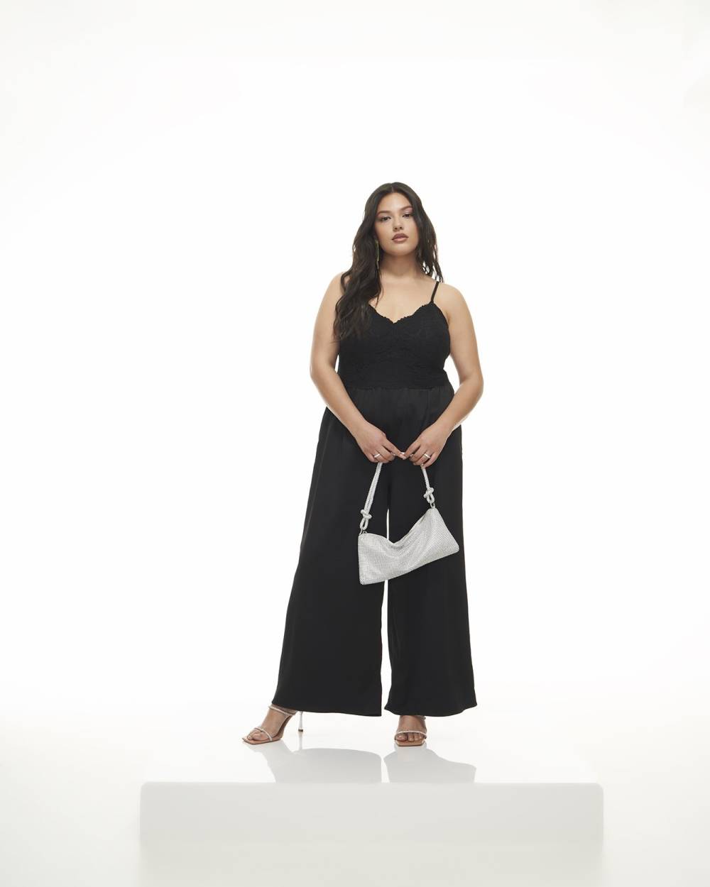 Black Palazzo-Leg Lace Jumpsuit - Addition Elle