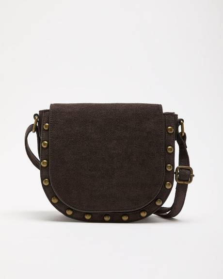Faux Suede Crossbody Flap Bag with Studs