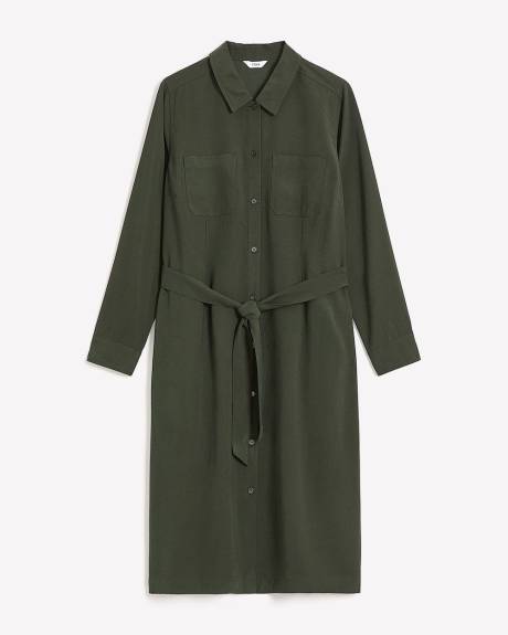 Robe boutonnée militaire mi-longue avec ceinture