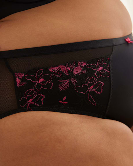 High-Cut Microfibre Brief with Floral Embroidery - Déesse Collection