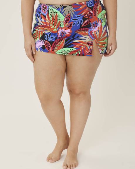 Jupe-maillot taille basse, motif tropical - Bleu Rod Beattie