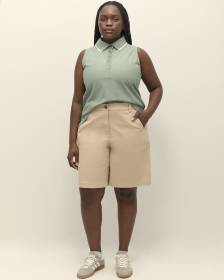 Piqué Sleeveless Zip Polo Top with Ribbed Collar - Active Zone