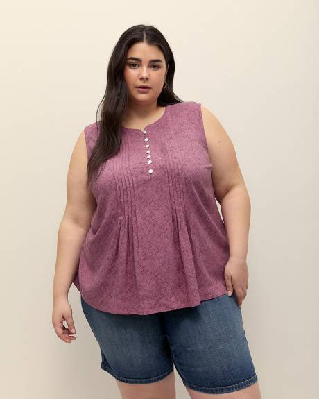 Blouse sans manches plissée à col mandarin, tissu responsable