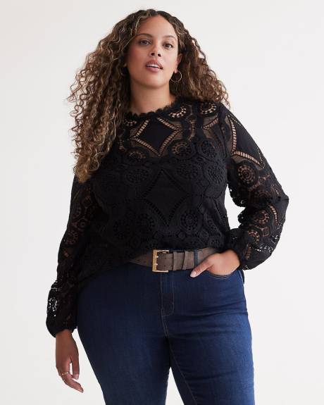 Crochet Blouse with Long Balloon Sleeves