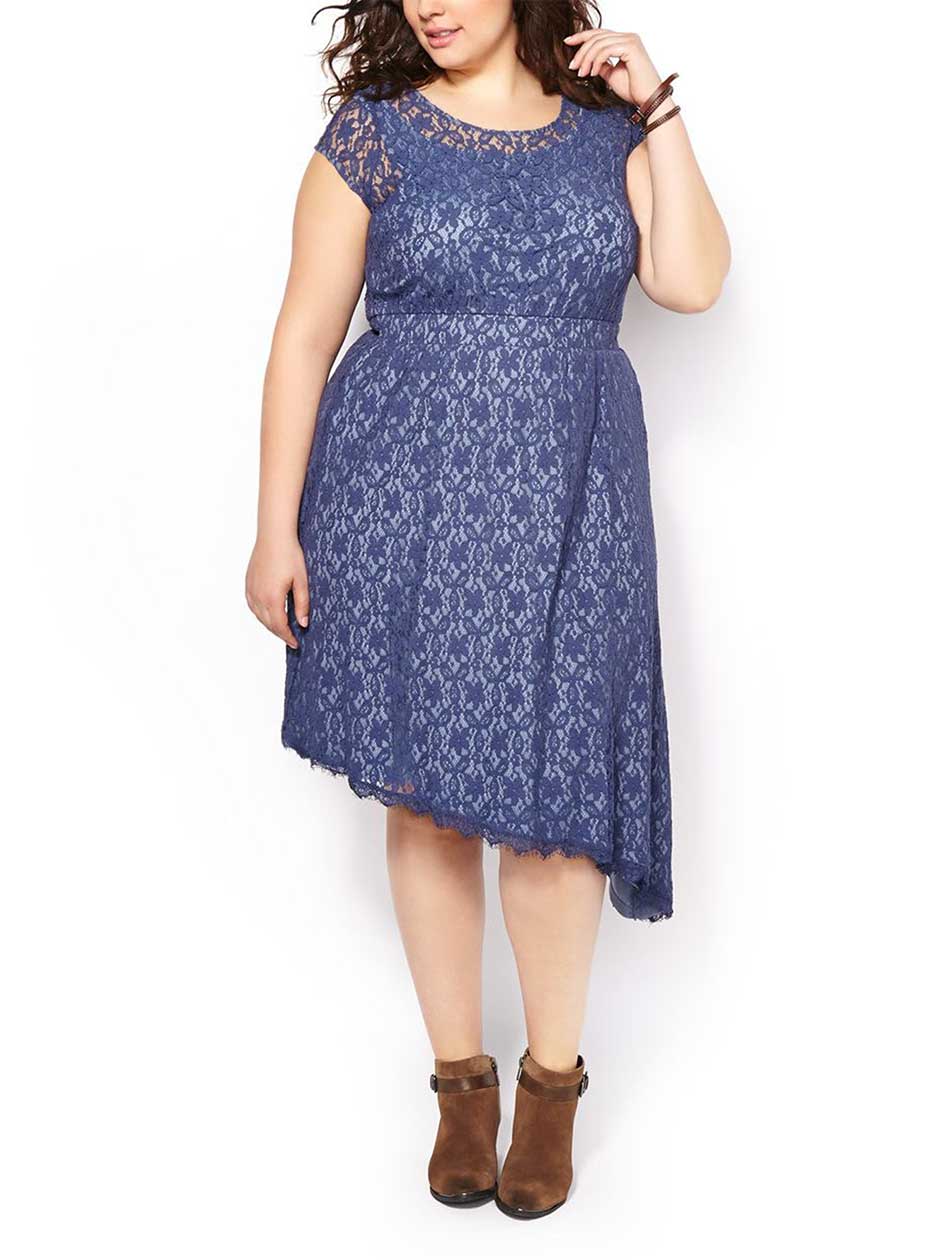 Short Sleeve Asymmetric Lace Dress | Penningtons