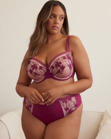 Mesh Underwire Balconette Bra with Lace Trim - Déesse Collection