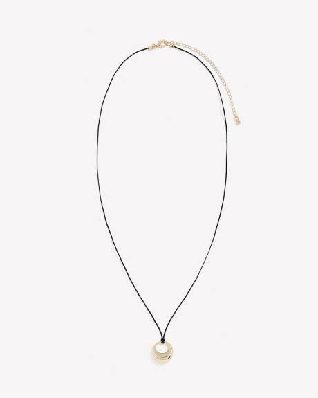 Short Thin Cord Necklace with Golden Ring Pendant