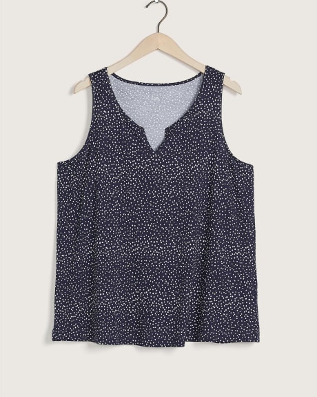 Printed Knit Tank Top With Split Neck