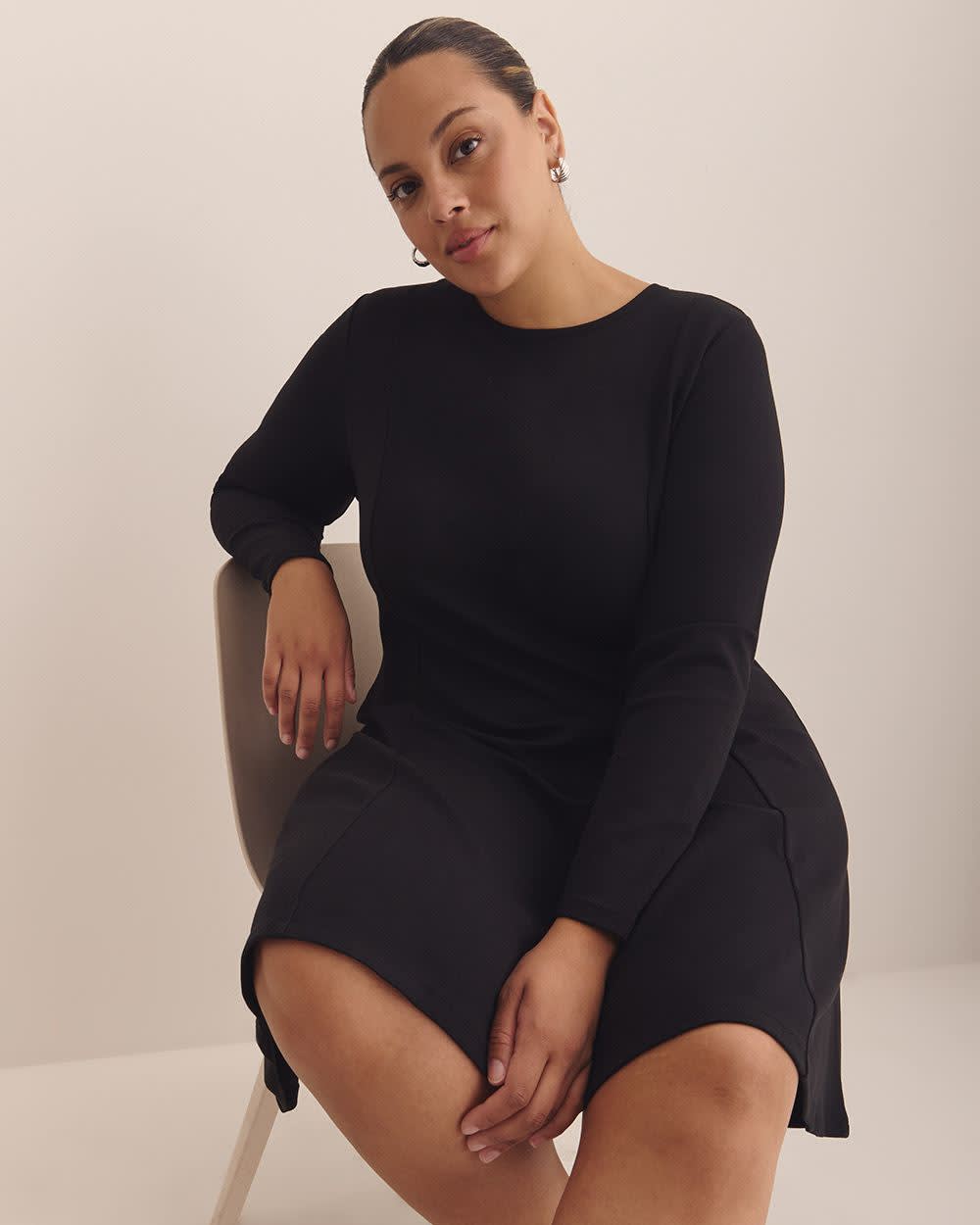 Long-Sleeve Fit and Flare Dress with Princess Seam
