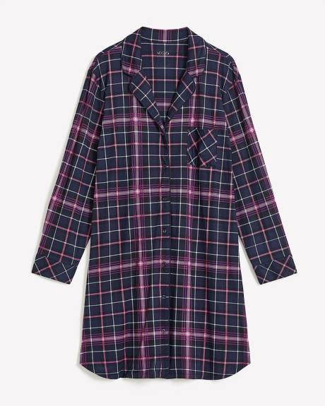 Chemise de nuit boutonnée brossée à carreaux - ti Voglio