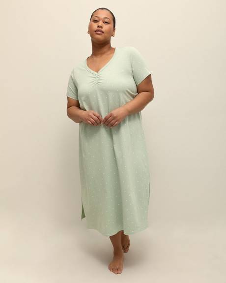 Green Dotted Long Cotton Sleepshirt - ti Voglio