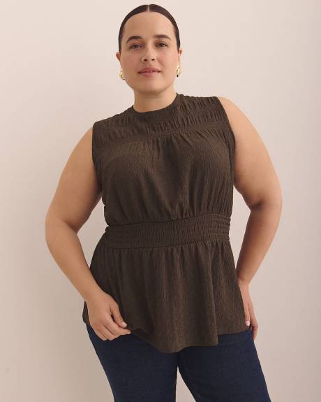 Smocked Sleeveless Knit Top