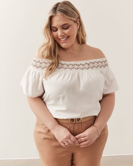 Off-Shoulder Poplin Blouse with Embroidery