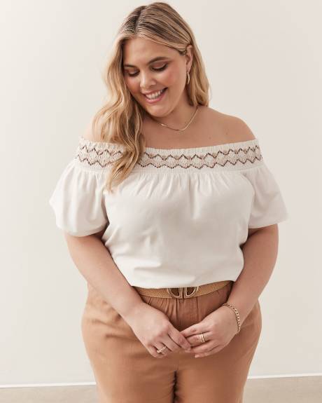 Off-Shoulder Poplin Blouse with Embroidery