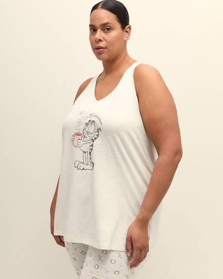 Sleeveless Tunic Sleep Top with Garfield Print - ti Voglio