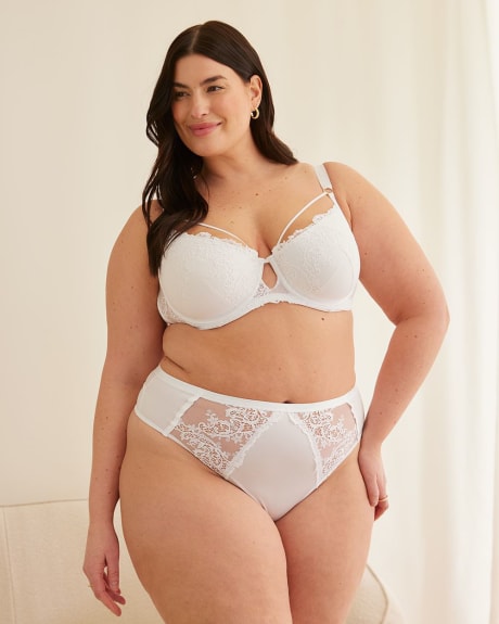 Underwire Padded Sexy Balconette Bra with Lace and Mesh - Déesse Collection