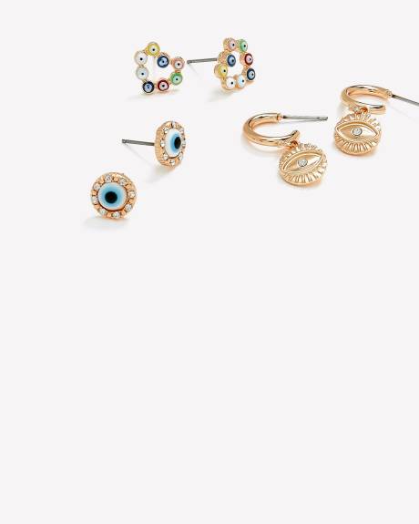 Assorted Evil Eye Earrings, Set of 3