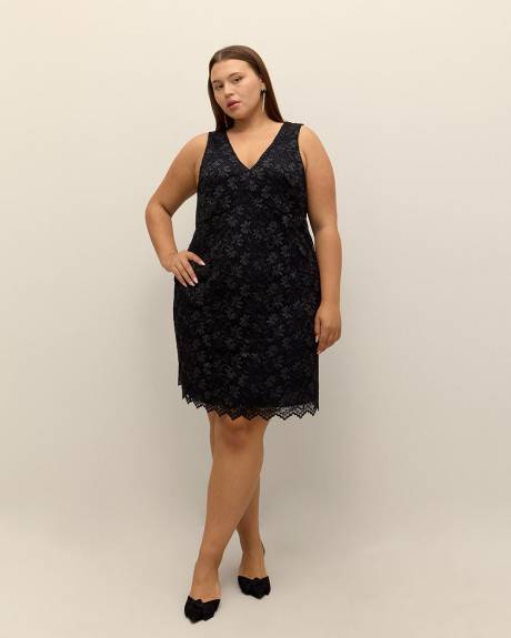 Black Lace Sleeveless V-Neck Dress - Addition Elle