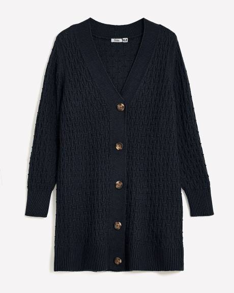 Cardigan boutonné avec mailles de fantaisie