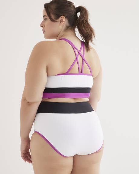 Ribbed Longline Colourblock Bikini Top, White - Active Zone