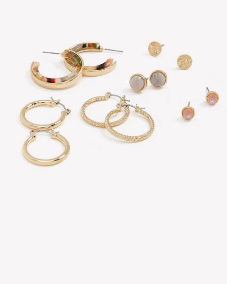 Boucles d'oreilles boutons et anneaux assorties, ens. de 6
