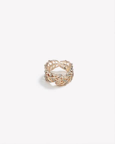 Bague rose doré en forme de feuille