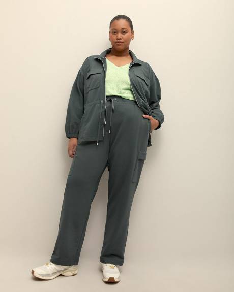 Mock-Neck Zippered Utility Jacket with Adjustable Waist - Active Zone