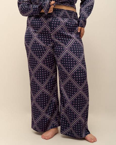 Pantalon de pyjama en satin à motif avec jambe évasée - Déesse Collection