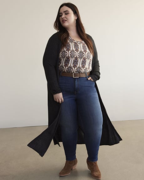 T-shirt imprimé avec col en U, coupe boyfriend