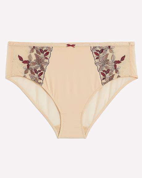 High-Cut Microfibre Brief with Embroidered Mesh - Déesse Collection