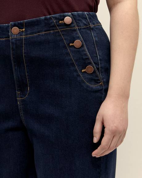 Jean écourté taille haute à jambe très évasée style marin - Addition Elle